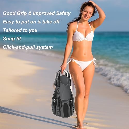 Miniatura 5 de Otowaving Aletas de esnórquel, aletas de natación, aletas de esnórquel con aletas cortas de tamaño de viaje, para buceo, aletas ajustables de tacón