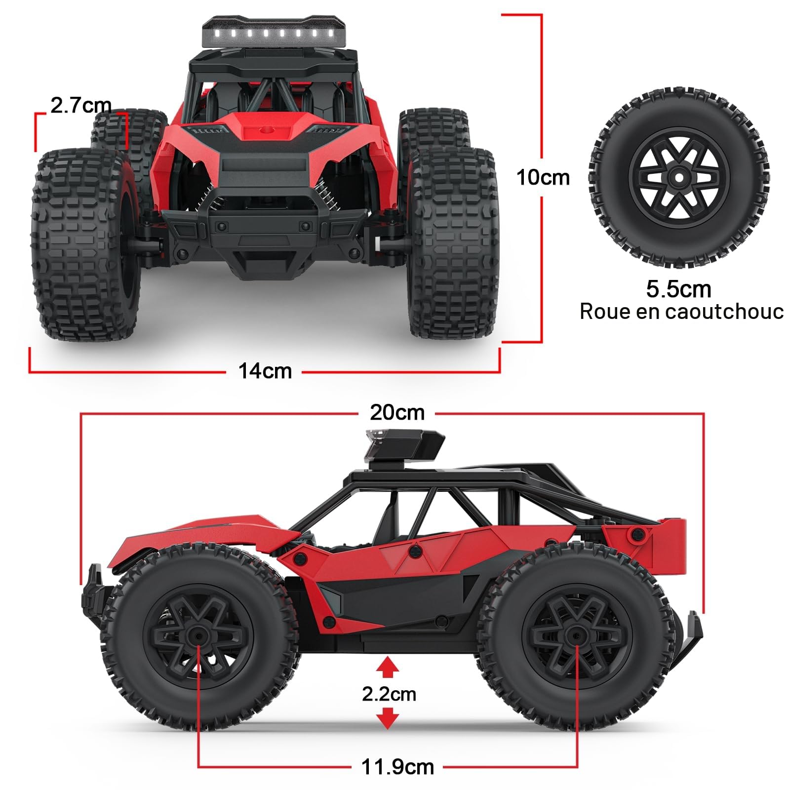 Voiture Télécommandée Tout Terrain, Monster Truck RC Offroad Car Radiocommandée Rapide 22 km/h 2.4GHz, Jouet Enfant Garçons 6 7 8 9 10 11 12 Ans Cadeau Noel Anniversaire Véhicules Téléguidée Jeux