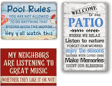 Funny Pool Sign Funny Patio Metal Tin Sign Patio Wall Decor Welcome To Our Patio Signs Funny Metal Garage Tin Signs Vintage Man Cave Decor Patio Sign
