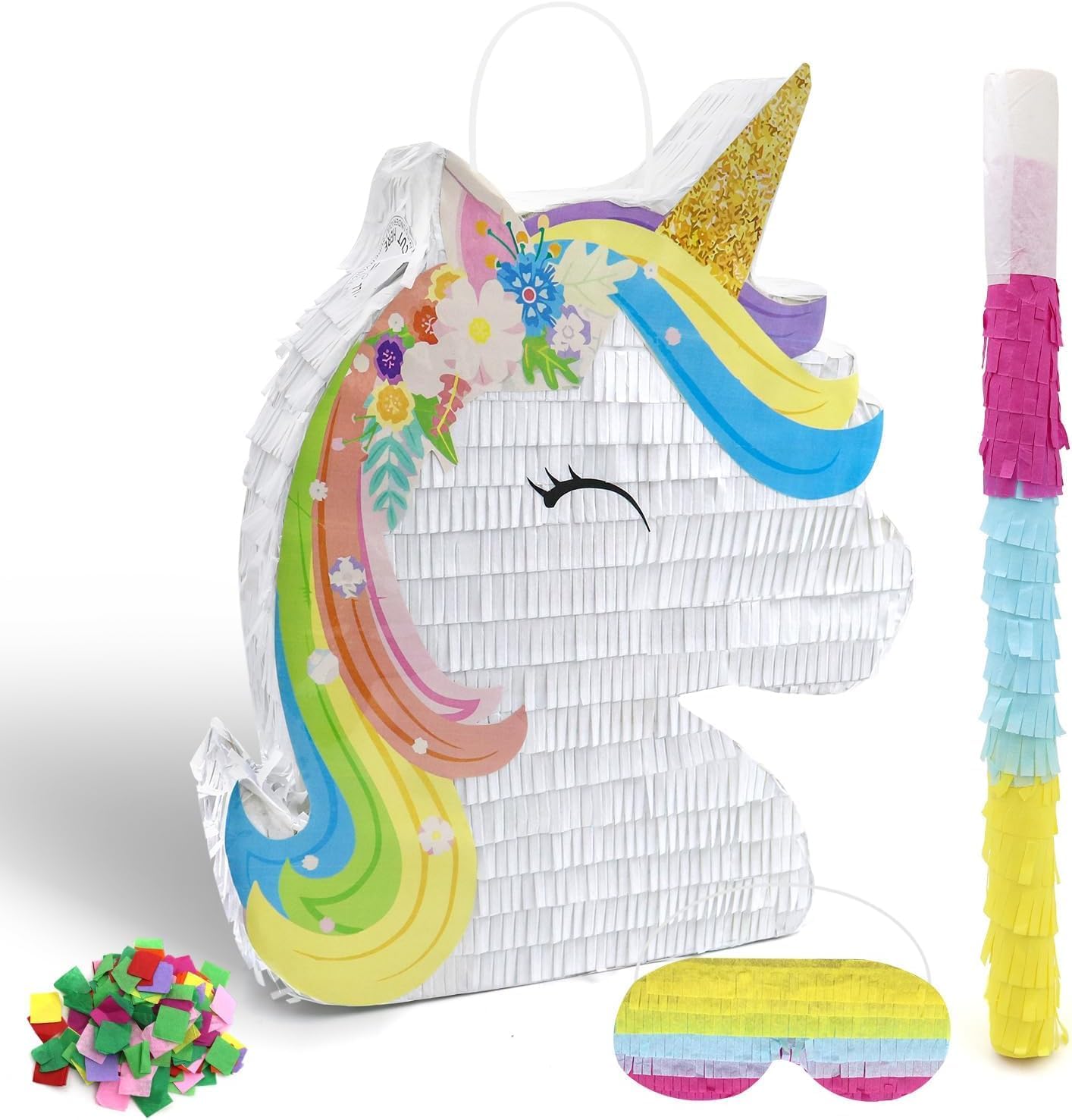 Forenee Unicorn Piñata Party Supplies Piñata Bundle with Blindfold and Bat for Girls Kids Unicorn Theme Birthday Party