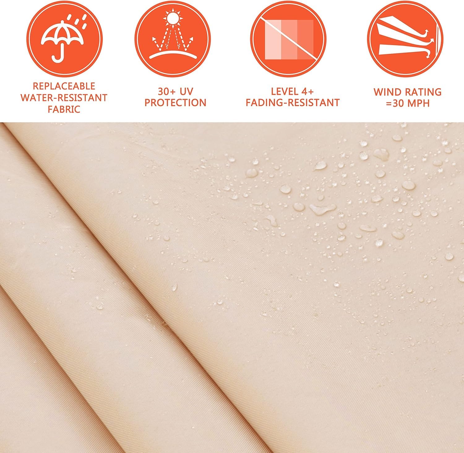 Toldo retráctil de repuesto de tela de poliéster impermeable para sombrilla al aire libre, balcón, sombra de 2 m, color caqui y resistente a la intemperie