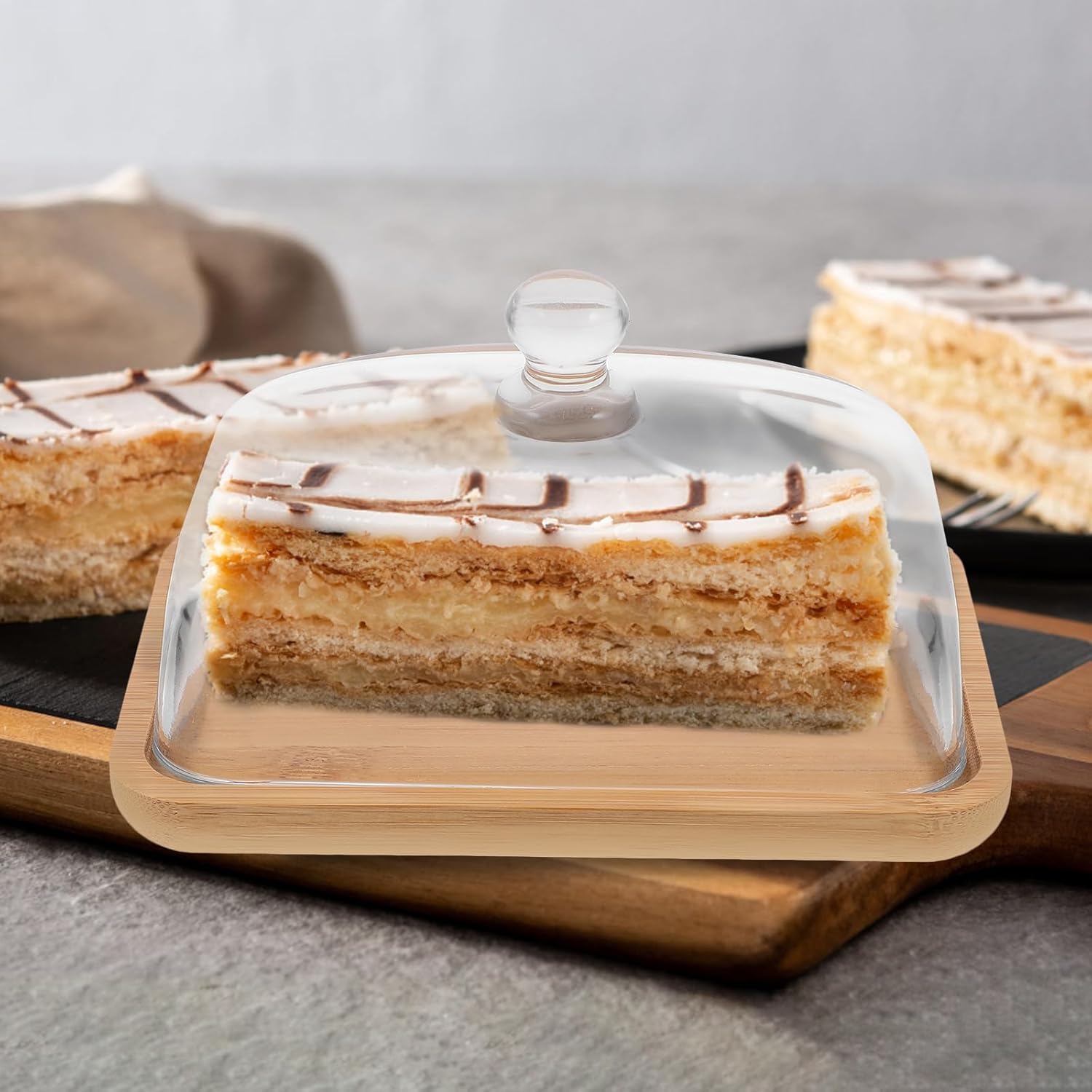 Hemoton Glass Dining Tray 7.08X4.72 Inch Transparent Household Dessert Plate with Handle for Cake Serving Food Protection Multi-Function