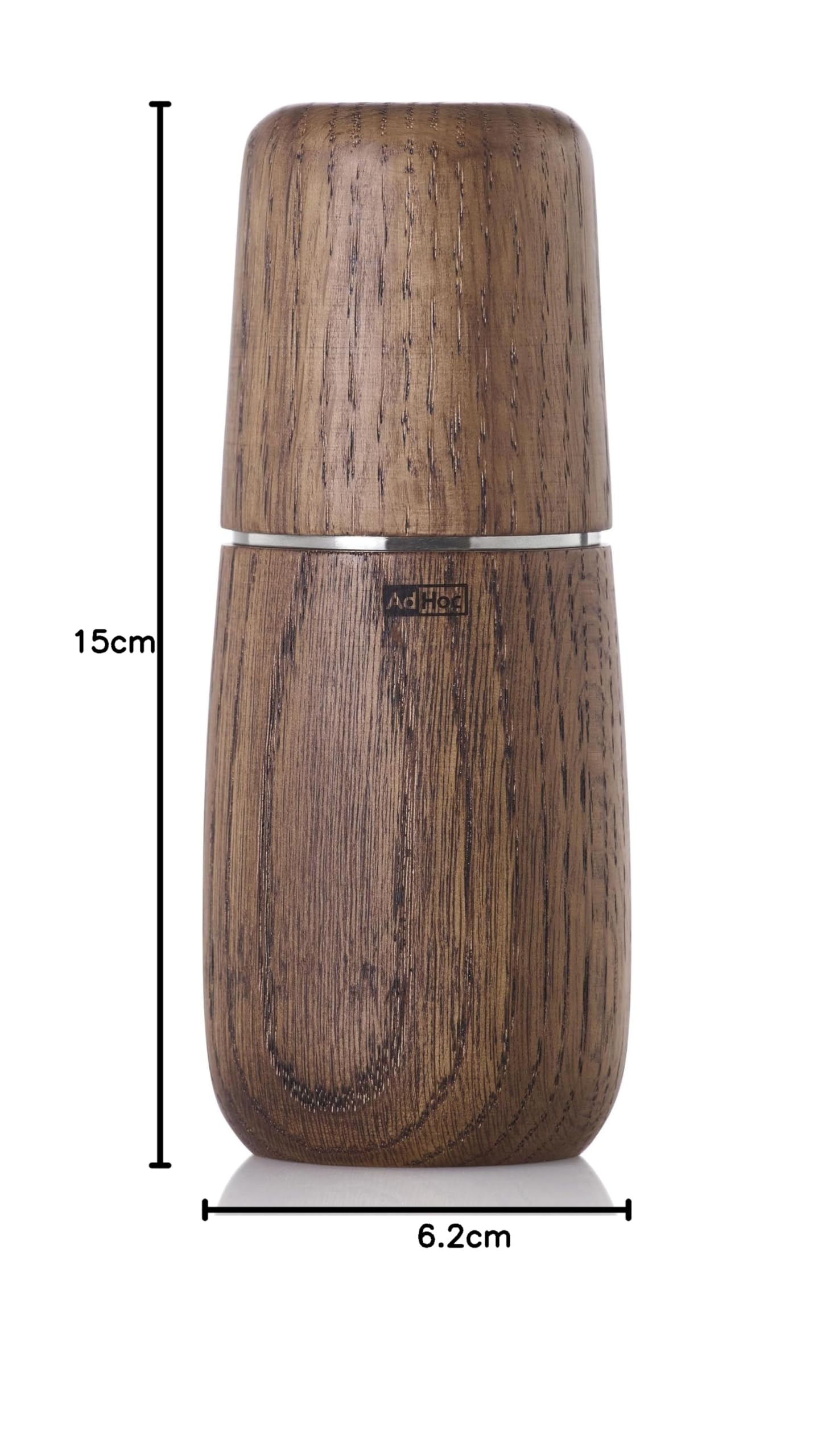 AdHoc Yono młynek do przypraw 15 cm – ręczny młynek z drewna dębowego, olejowany (ciemny) – ceramiczny mechanizm mielący płynnie regulowany – młynek do drewna premium do soli i pieprzu – eleganckie