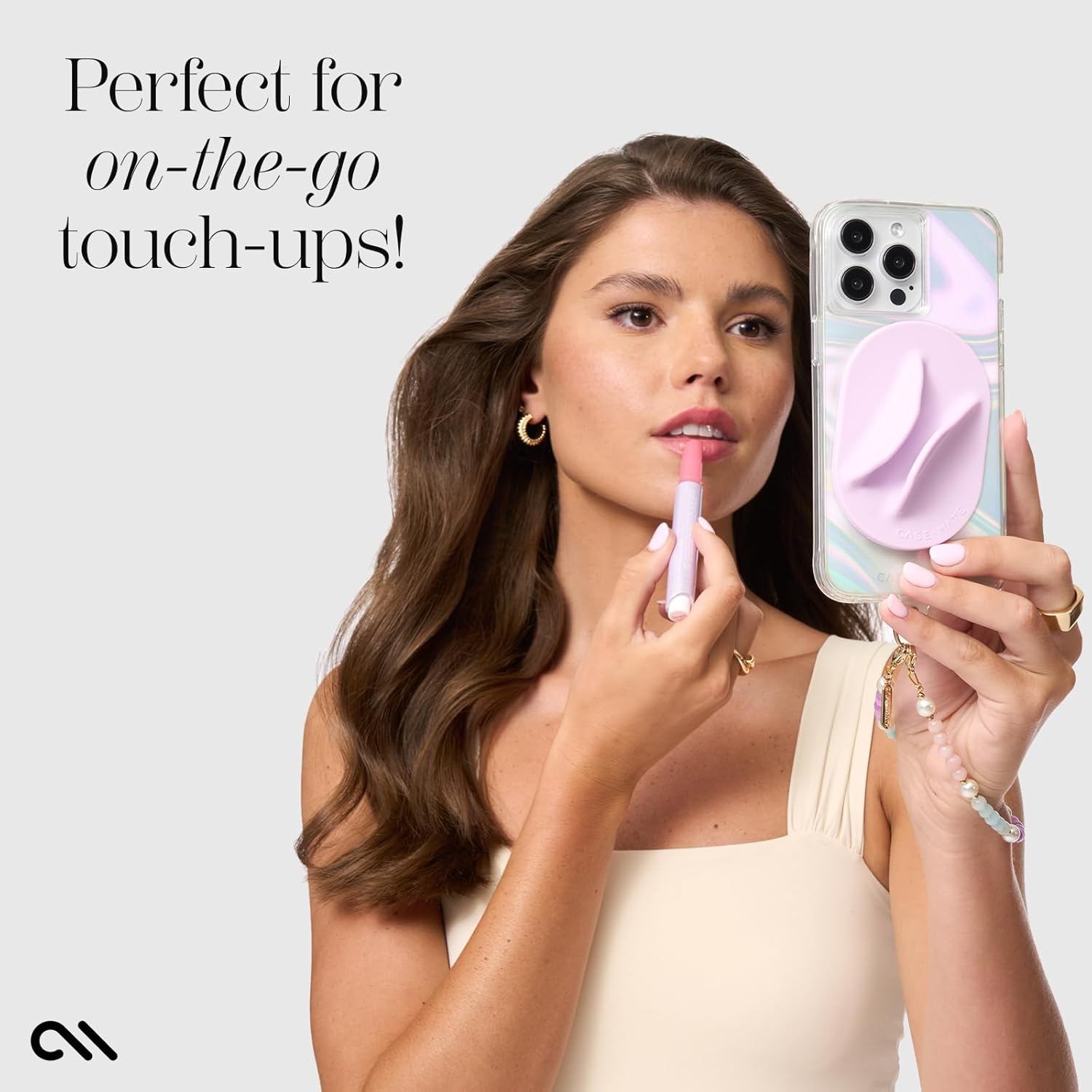 Case-Mate Glossy Magnetic Lip Gloss Holder [Detachable MagSafe Lipstick Holder] Fits Most Lip Gloss and Lipstick Brands - Snap On Phone Accessory for 17 Pro max/16 Pro Max/15/14/13/Pixel 10 - Stardust
