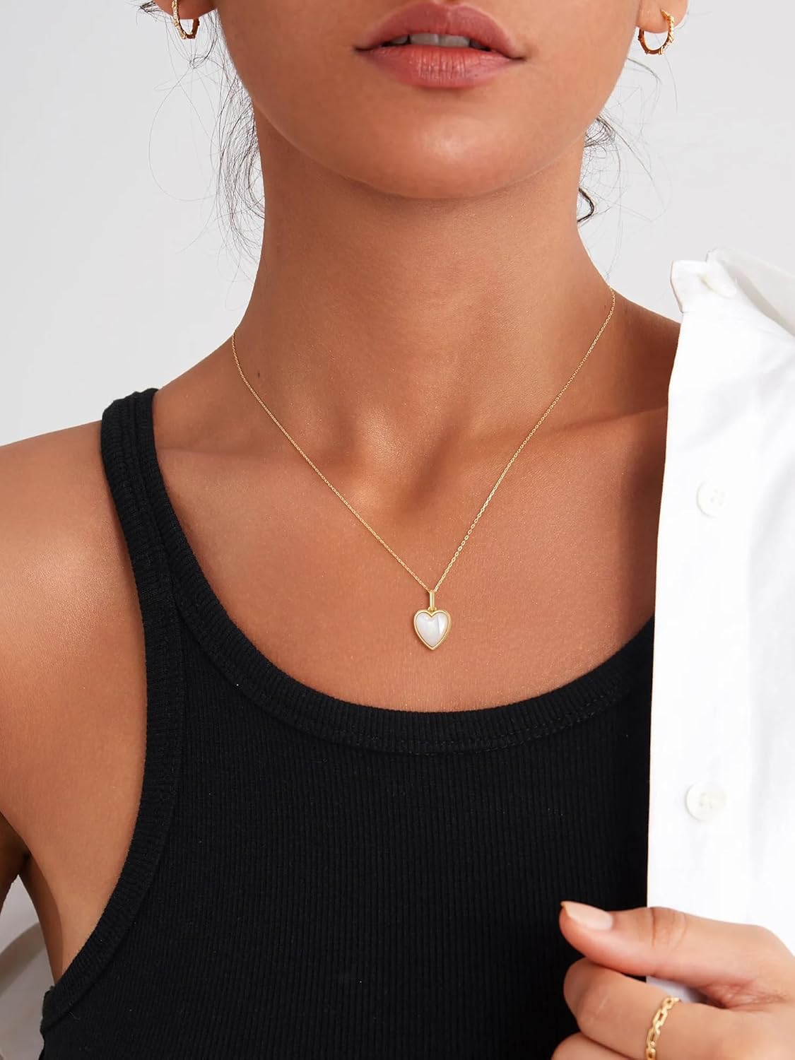 S.Leaf Shell Necklace for Women Sterling Silver Shell Pendant Minimalism Round I Heart I Square I Oval Mother of Pearl Necklace for Women