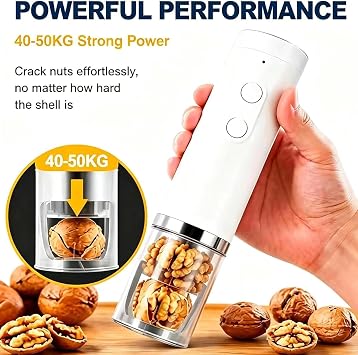Electric Nut Sheller Cracker, 360° Anti-Splash Design & 40-50kg Force