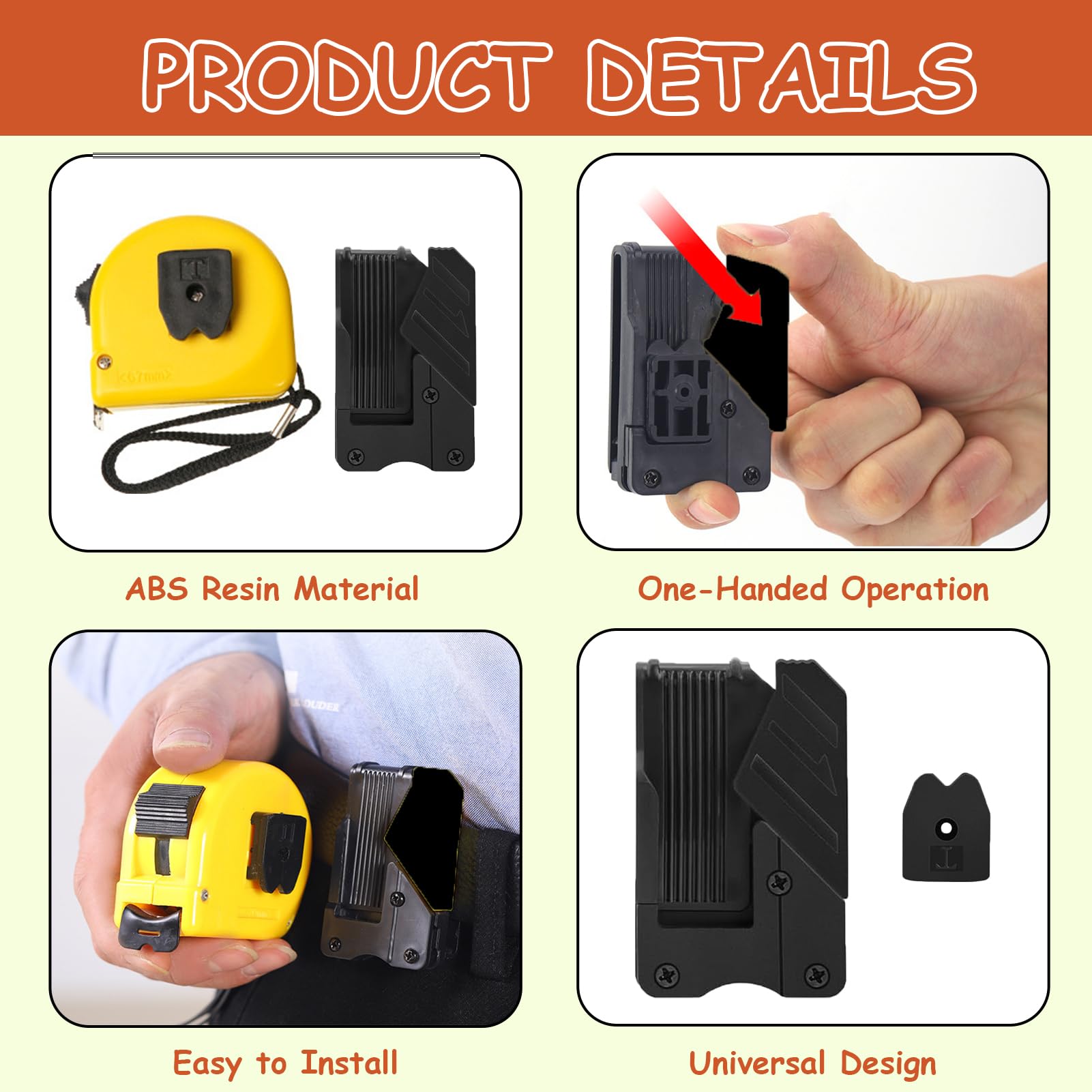2 Pack Tape Measure Holder for Belt, Universal Tape Measure Belt Clip, Quick-Draw Quick-Lock Low-Profile Measuring Tape Holder Set for Pouch Pocket, Electrician Carpenter Plumber Accessories (Black) - Image 3
