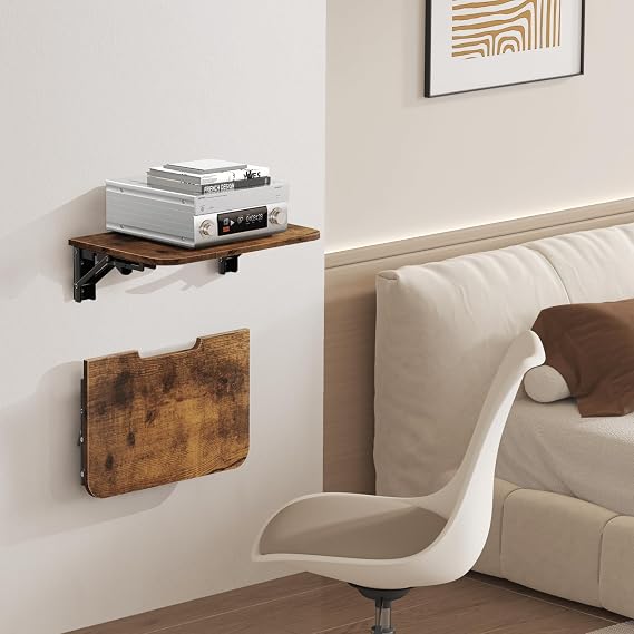 Homode Projector Shelf for Wall, Foldable Floating TV Shelf, Rustic Brown