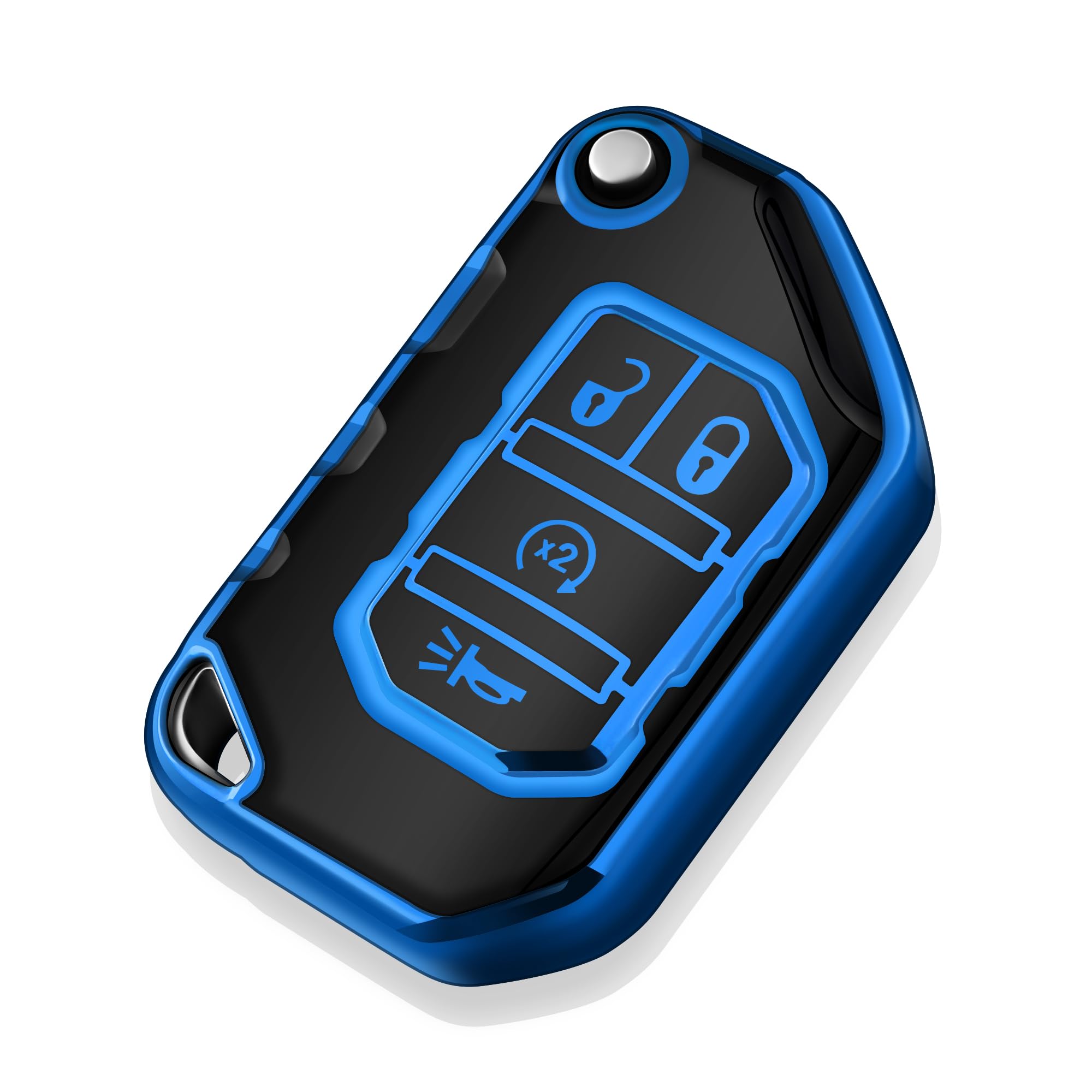 Tukellen for Jeep Key Fob Cover Soft TPU Full Protection Key Shell Key Case Compatible with 2018-2025 Jeep Wrangler JL JLU Gladiator Flip 4 Button (Blue)