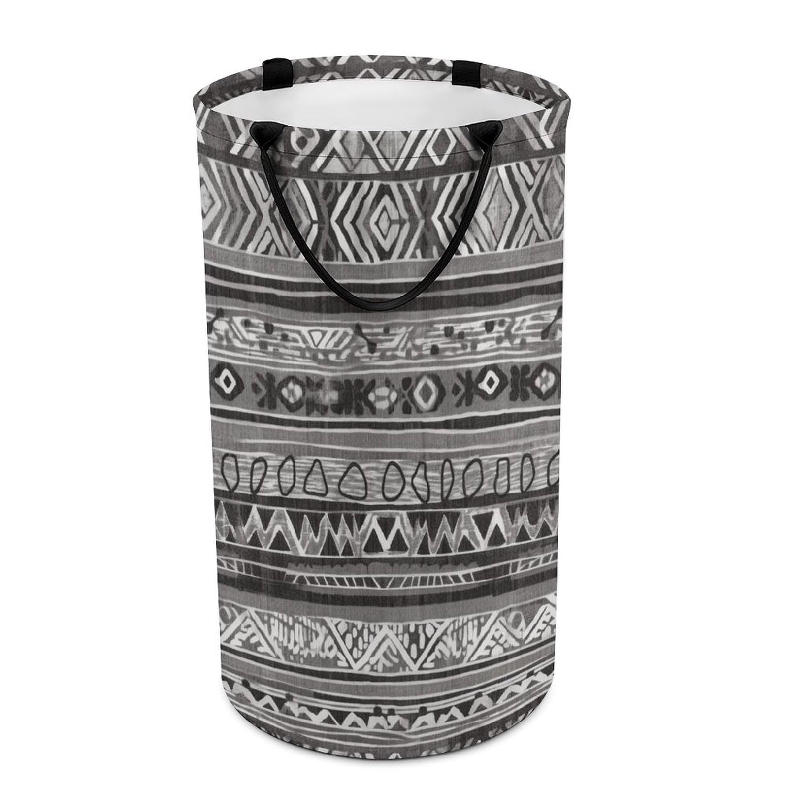 Grand panier à linge sale gris tribal avec poignée ouverte pour la salle de bain