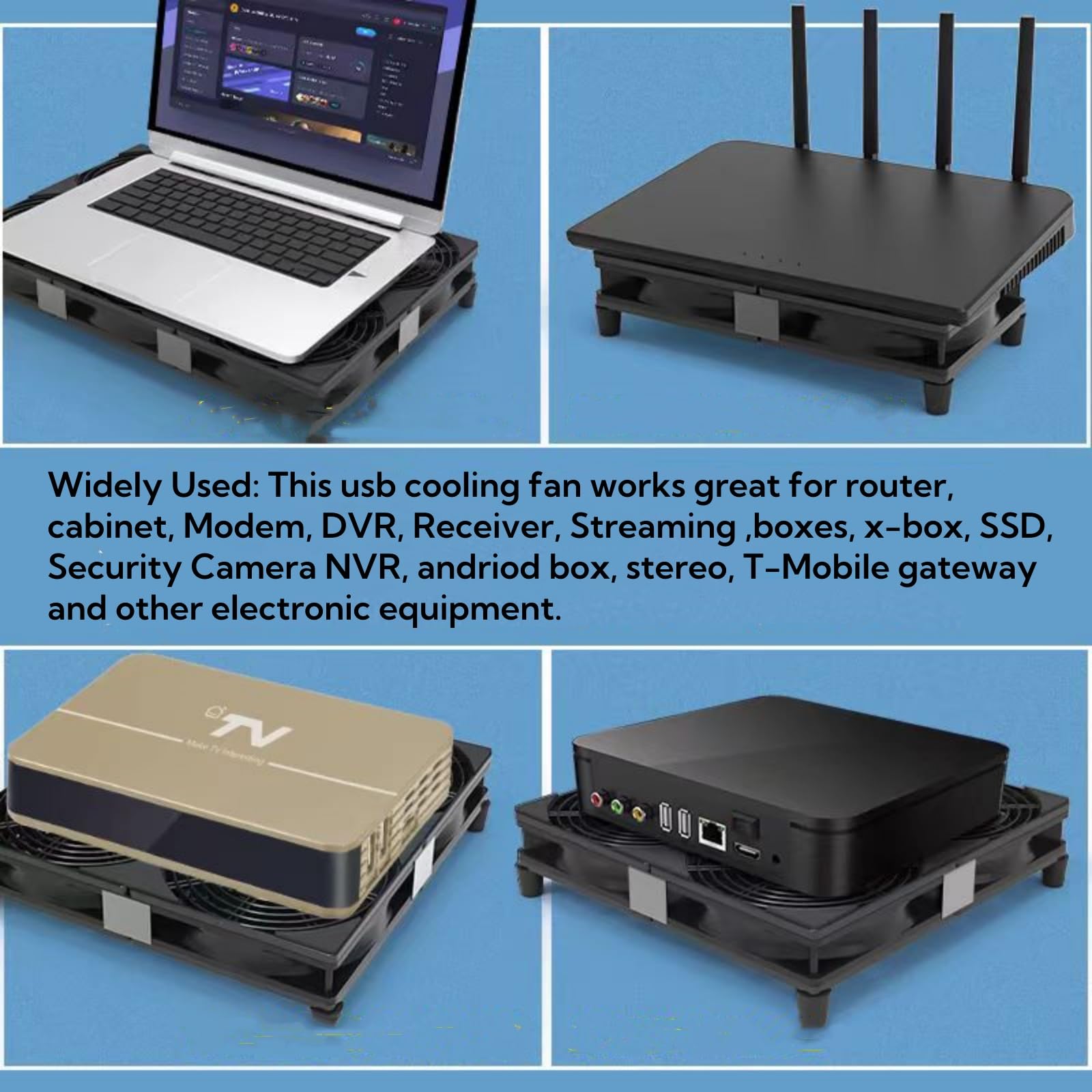 Ventola di raffreddamento USB silenziosa da 5 V, 120 mm x 4 con cavo da 1200 mm, 152 CFM, grande flusso d'aria per router, computer, Mac Mini, PlayStation, rack fai da te audio video rete