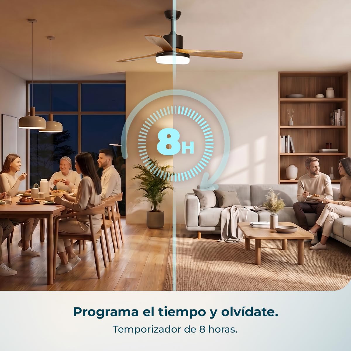 Cecotec Ventilador de Techo con Luz EnergySilence Aero 520 Willow. 30W, Motor DC, Diámetro 52” (132cm), 3 Aspas, 3 Tonos LED, Mando a Distancia, Temporizador y 6 Velocidades, Modo Winter-Summer | Fernbedienung, 6 Geschwindigkeitsstufen, Sommer-/Winterfunk