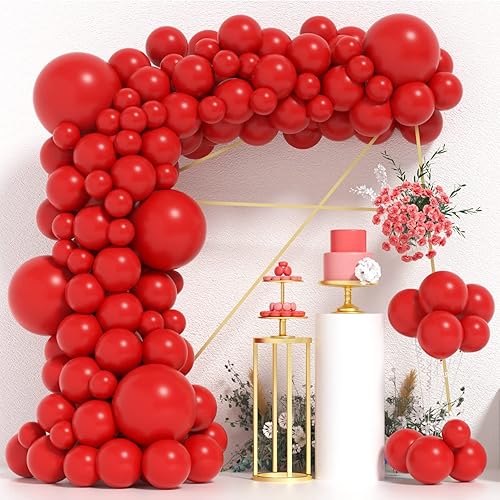 Kit de arco de guirnalda de globos rojos de 95 piezas de globos rojos de 18/12/10/5 pulgadas, globos rojos de látex mate de diferentes tamaños para