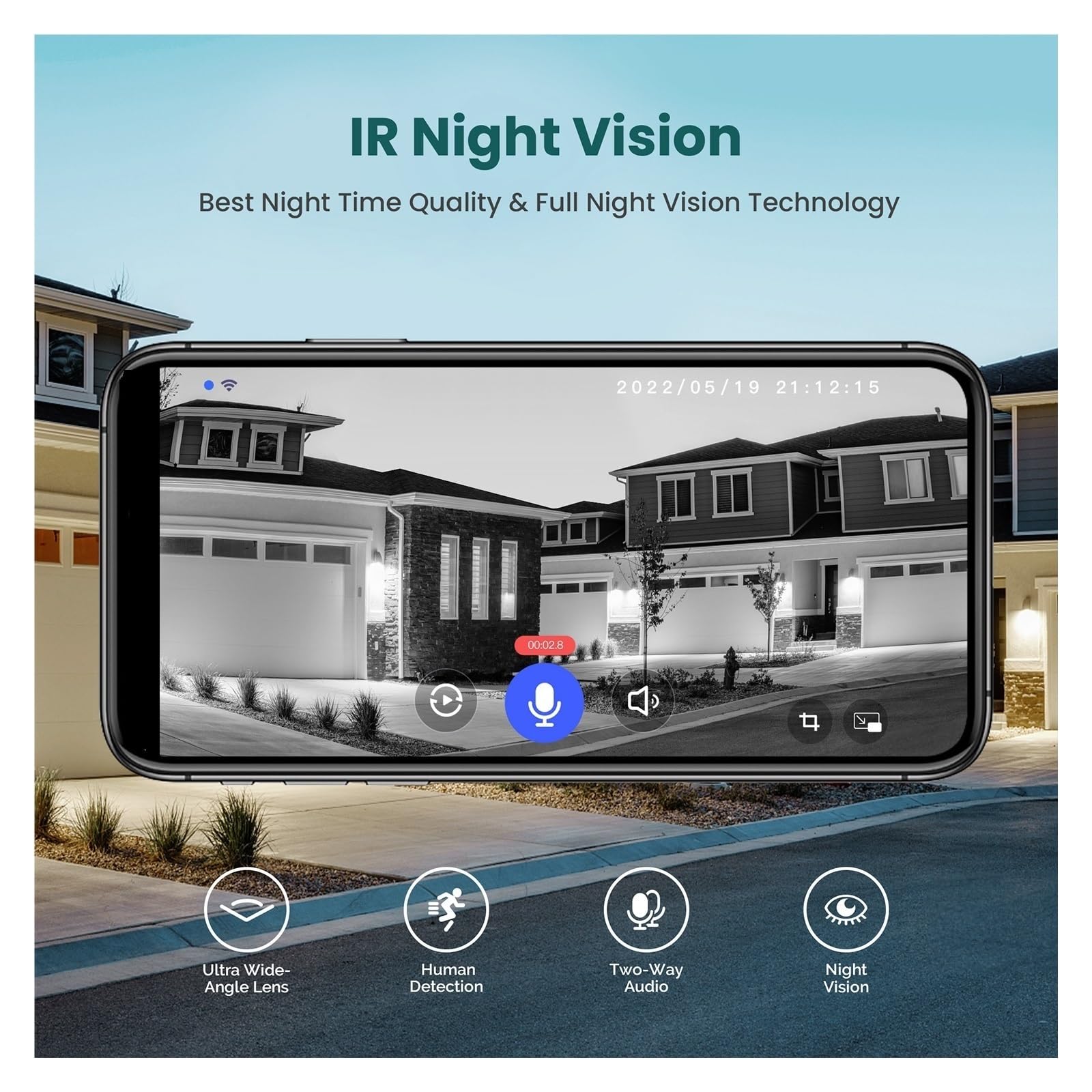 Caméra Vidéo Intelligente Étanche WiFi Interphone Visuel Vision Nocturne IP Sonnette PIR Caméra sans Fil(Color:Option 8)