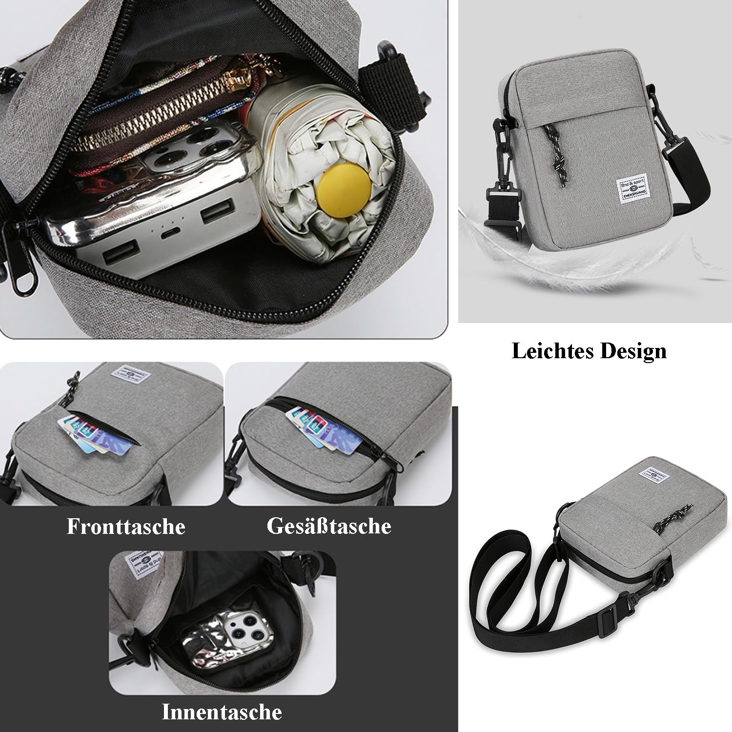 Umhängetasche Herren Schultertasche Crossbody Herrentasche Handytasche Herrenhandtasche Kleine Umhängen Tasche Shulder Bag Messenger für Freizeit Urlaub Ausflug (Schwarz Herrentasche Shoulder Bag)