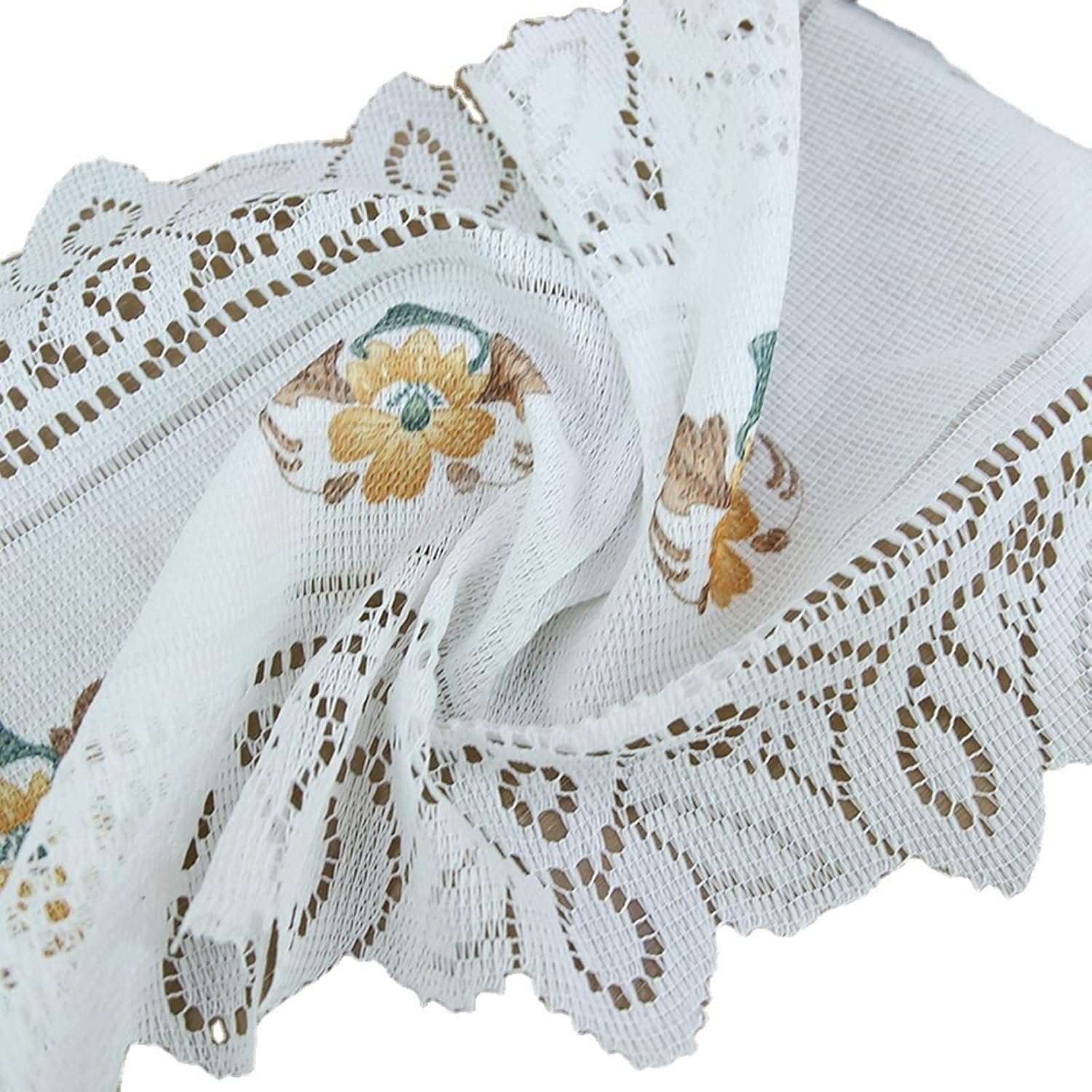 Dining Room Table Runners,12" x 35",Lace with Embroidery Polyester Table Runners Coffee Table Runner White