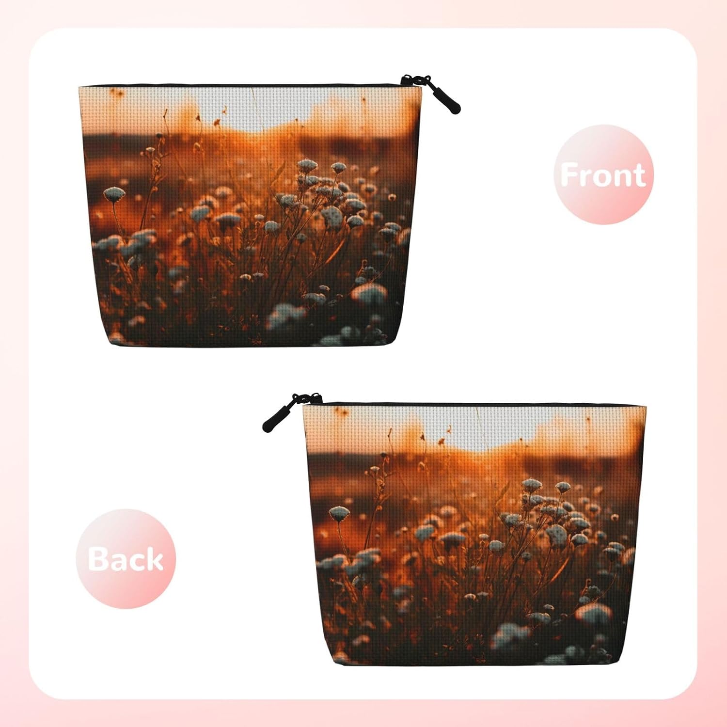 Fake Hemp Makeup Bag Multi-Purpose Purse Bag Travel Portable Pencil Bags for Women Men Flowers in the sunset Cosmetic Bags with Zipper Pencil Pouch Aesthetic Coin Pouch Desk Organizer image 2
