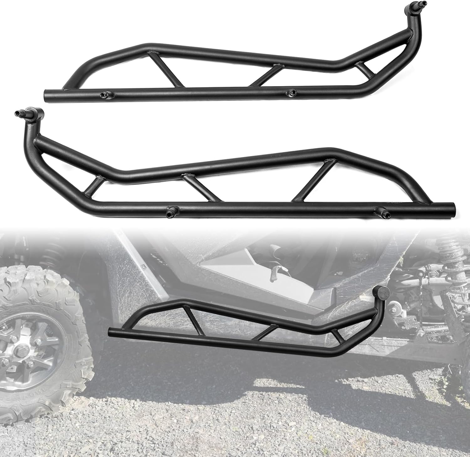 WeiSen 1.75" Steel Tubing Rock Sliders, Side Steps Bumper Protector Guard Tree Kickers Compatible with Polaris RZR Pro XP Turbo R 2 Door 2020-2025 (Replace Part Number#2889208-293)