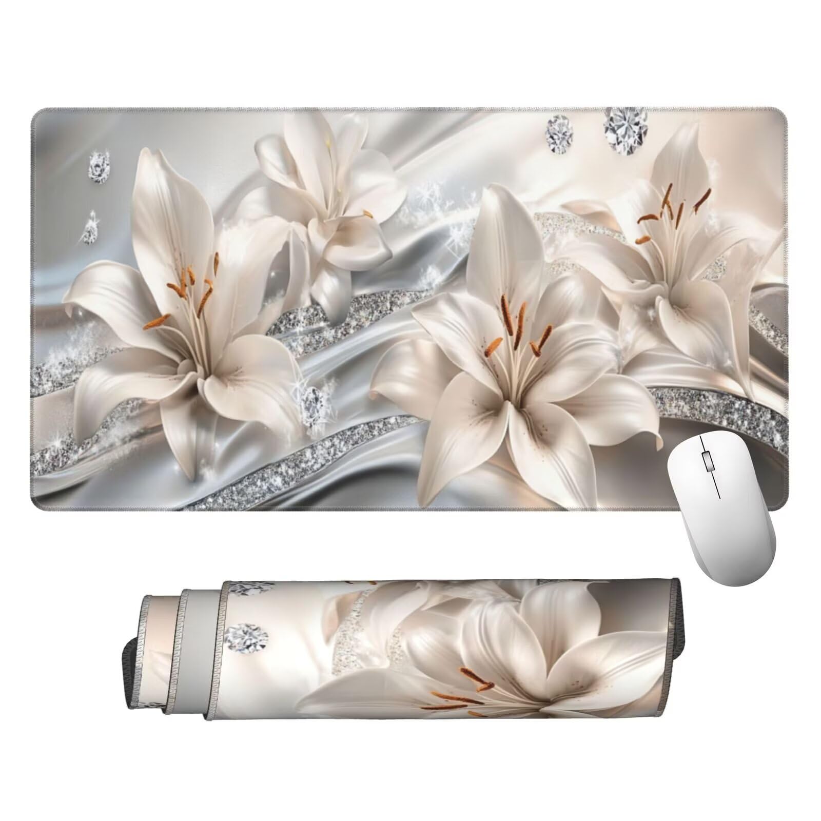 Biała podkładka pod mysz XXL Lys mata na biurko 1600 x 800 x 3 mm zmywalna podkładka do gier na laptopa, z antypoślizgową gumową podkładką do gier, PC, pracowników biurowych Y1441