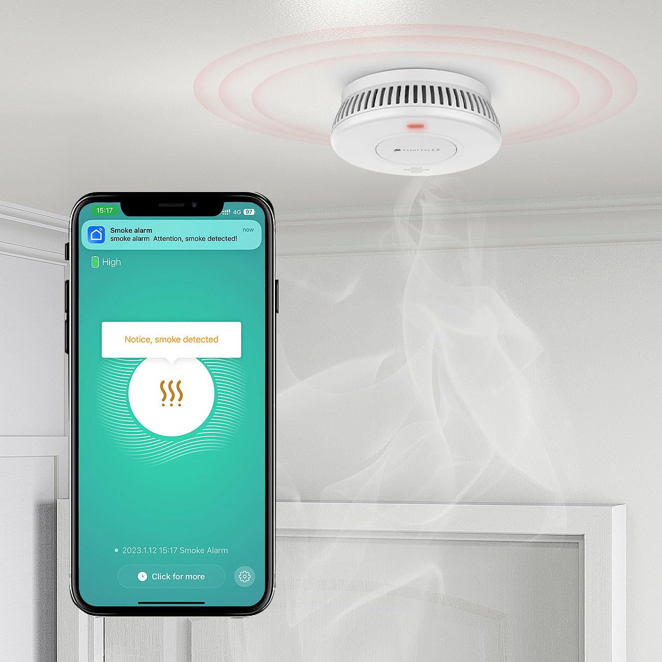 VisorTech rilevatori fumo.sets: set da 3 pezzi Rilevatore di fumi WLAN, batteria integrata di 10 anni, 85 dB (sensore fumo, rilevatore, pc)