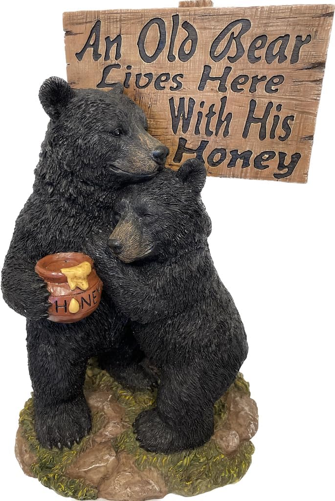 Rustic Black Bear Decor - Pine Ridge Bear Couple Sign, Country Front Porch & Cabin Decor, Black Bear Yard Sign for Indoor or Outdoor