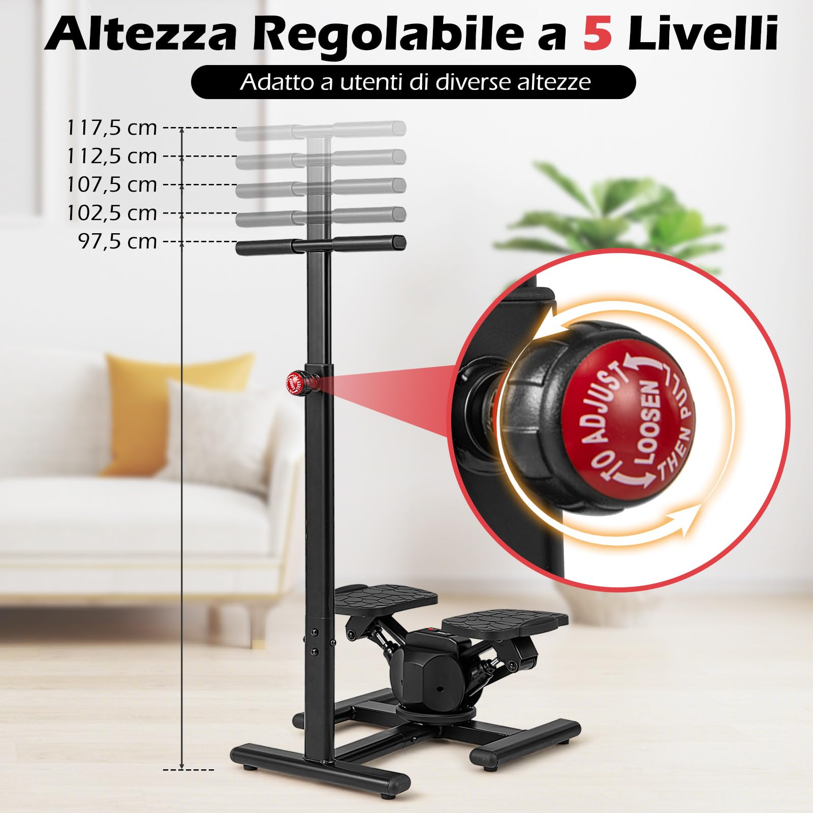 COSTWAY Stepper Fitness con Manubrio Regolabile in Altezza, Display LCD, Pedali Antiscivolo e Resistenza Idraulica, Stepper in Metallo, ABS, PP e EVA per Casa, Ufficio e Palestra