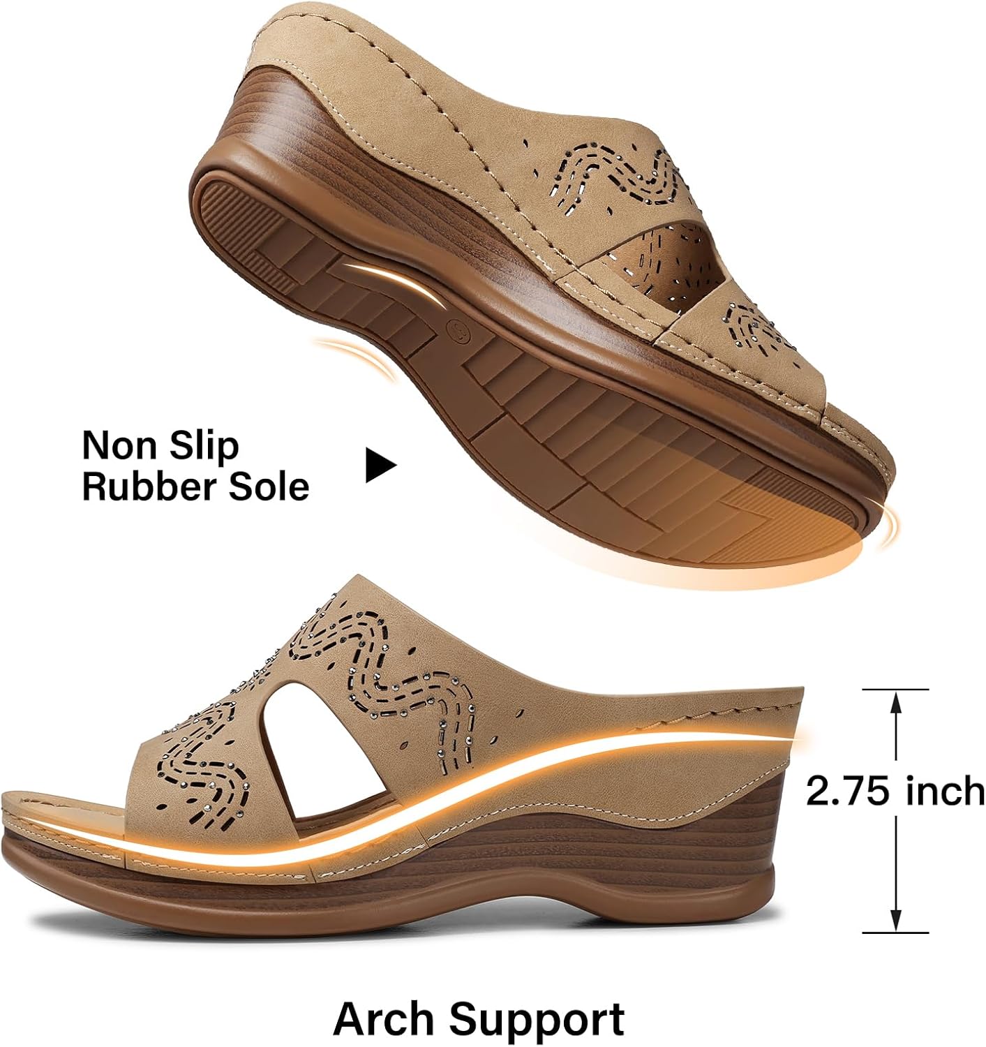 TEMOFON Women Wedge Sandals Summer: Walking Comfortable - Tan Platform Womens Casual Sandal - Dressy Sandals Wide Size 6 - Image 5