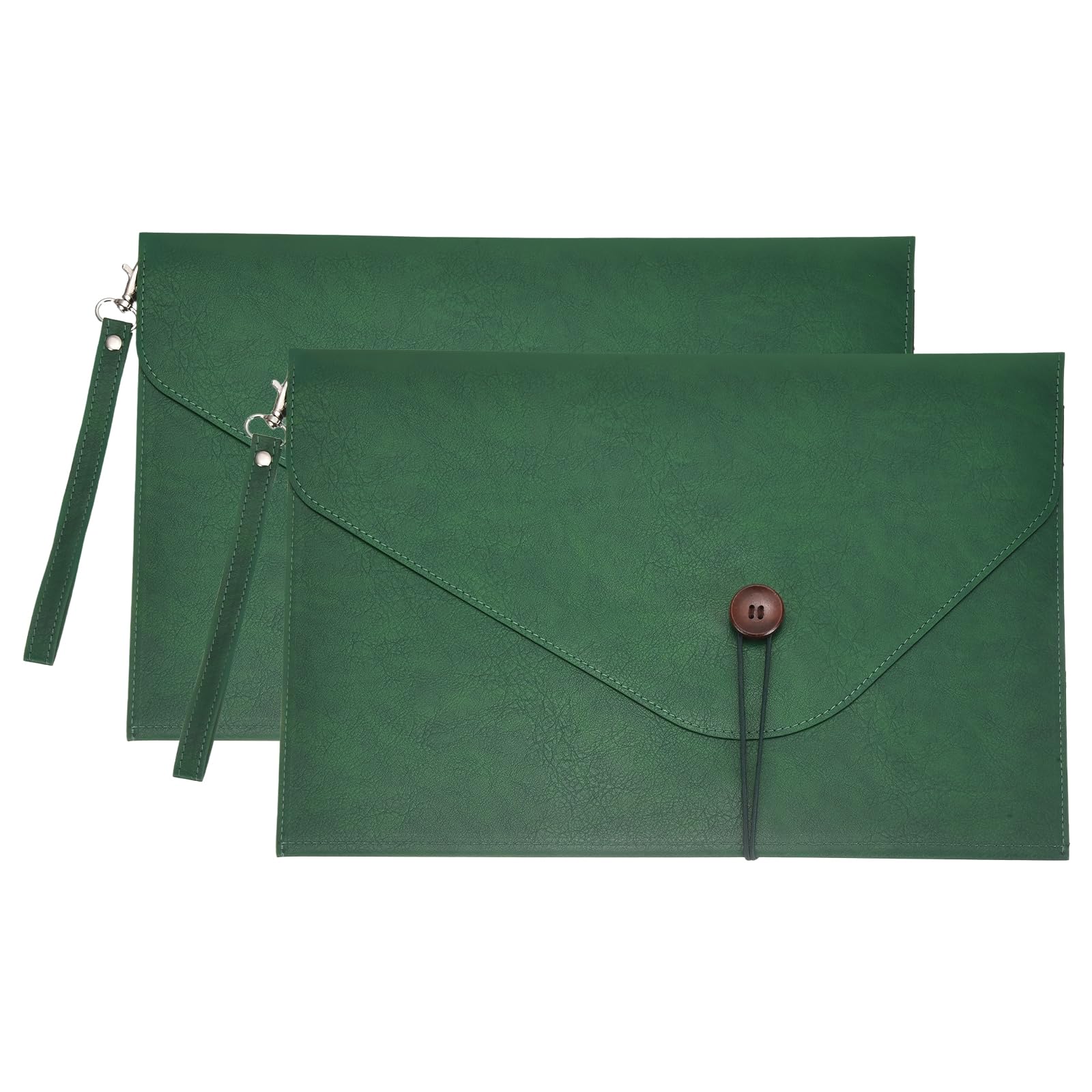 PATIKIL 2Pcs PU Leather A4 File Folder, 13.9x9.7 Waterproof Envelope Document Holder Portfolio Folder Case Organizer with Pen Holder and Handle for Office Home Men Women Gift, Green