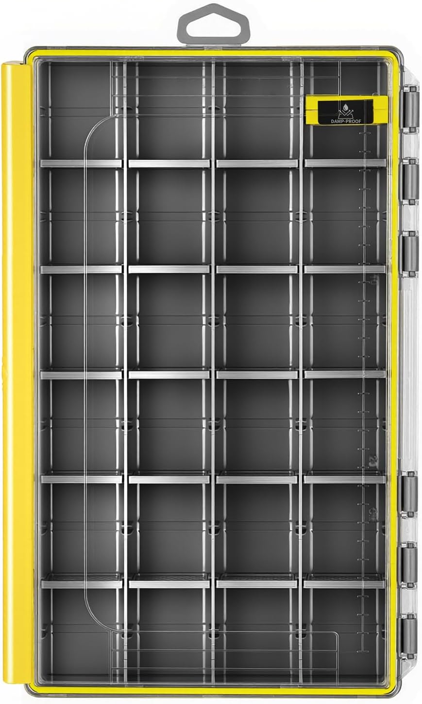 Waterproof Anti-Corrosion Tackle Box One Hand Latch 3600 and 3700 Organizer with Removable Dividers Lure Box and Terminal Tackle Trays Fishing Storage Yellow (3700)