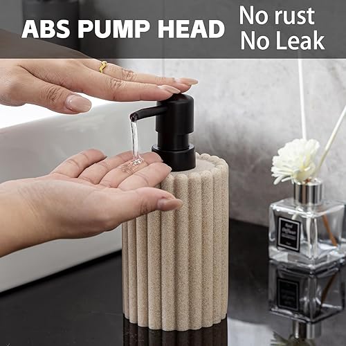 Vista 3 de Dispensadores de jabón de 11.8 fl oz, 11.84 onzas, 2 unidades de lujo para loción de manos y champú dispensador de jabón, botellas de jabón con Beige