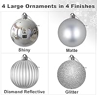 Vista 2 de Esferas de Navidad plateadas grandes de 4 pulgadas, inastillables, adornos colgantes para árbol de Navidad, cumpleaños, Halloween, fiestas