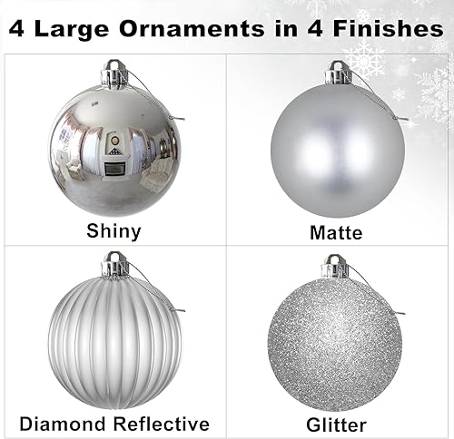 Miniatura 2 de Esferas de Navidad plateadas grandes de 4 pulgadas, inastillables, adornos colgantes para árbol de Navidad, cumpleaños, Halloween, fiestas,