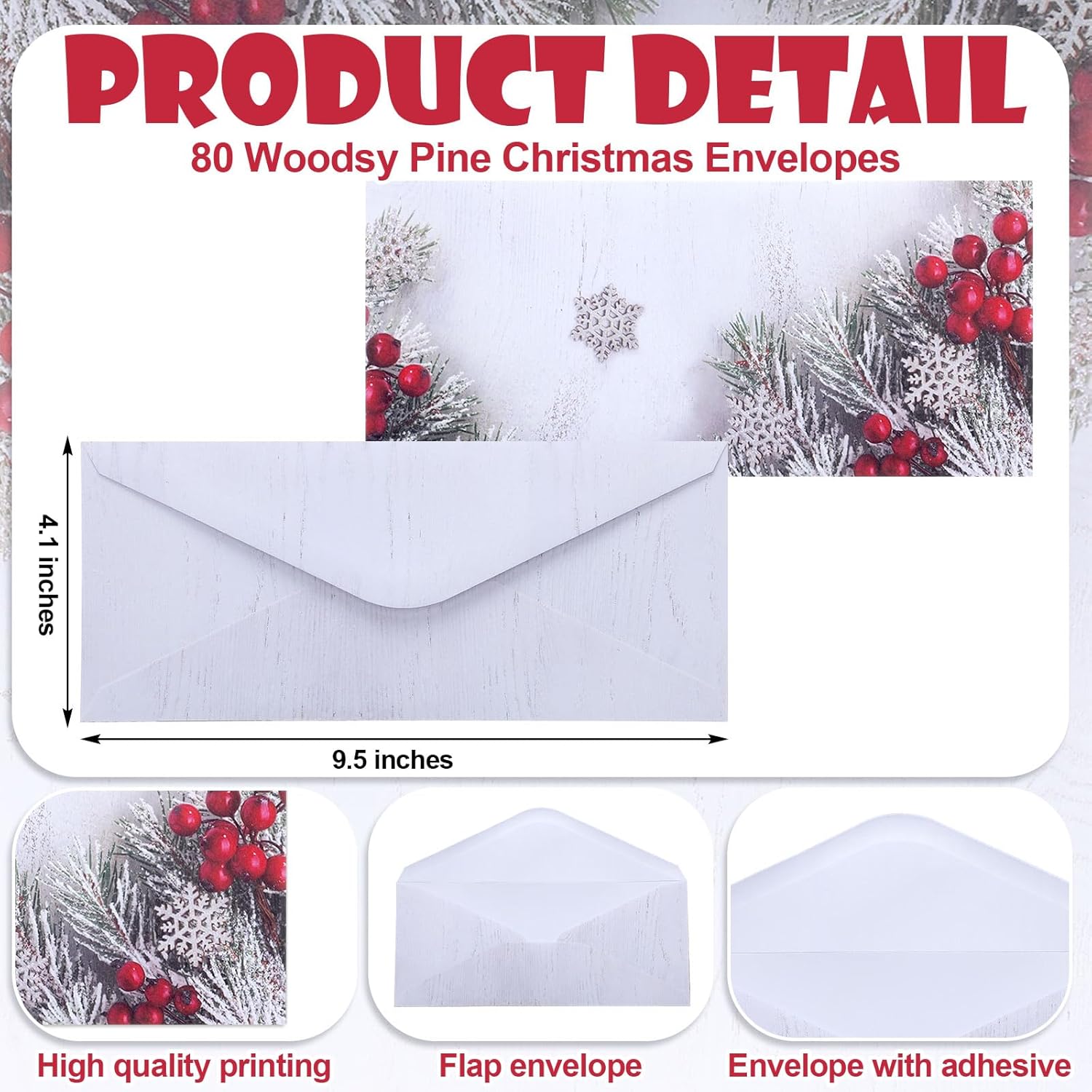 80 Sets Christmas Stationery Paper with Envelopes 8.5 x 11 Inch Christmas Holiday Paper Envelopes for Holiday Events Notes Invitation Office(Woodsy Pine)