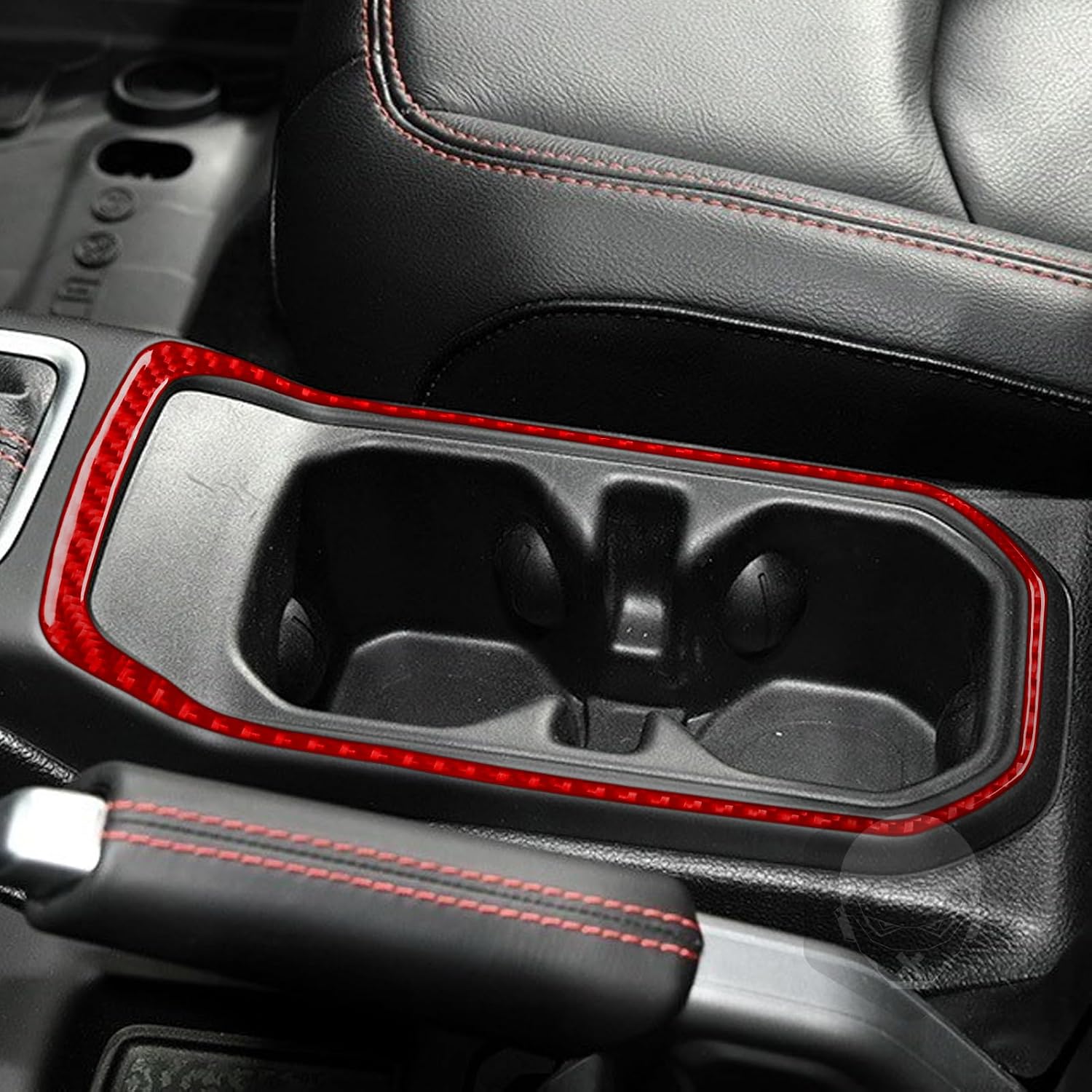 Real 3K Red Carbon Fiber Car Center Console Water Cup Holder Panel Trim Sticker Auto Interior Accessories Compatible with Jeep Wrangler JL 2018-2023/Gladiator 2020-2023