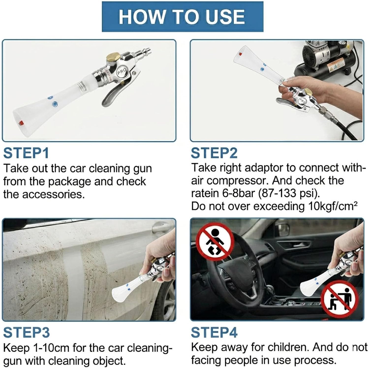 Mini Tornado Car Cleaning Gun, High Pressure Vortex Air Blaster for Interior Detailing, Compact Metal Blow Gun with Trumpet Head, Quickly Blasts Dirt, Works with Air Compressor Tool Kit