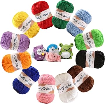12 x 25g Crochet Yarn Acrylic Yarn Knitting Wool, Yarns Kits Crochet Wool for Beginners Adults Knitting, Multi-Color
