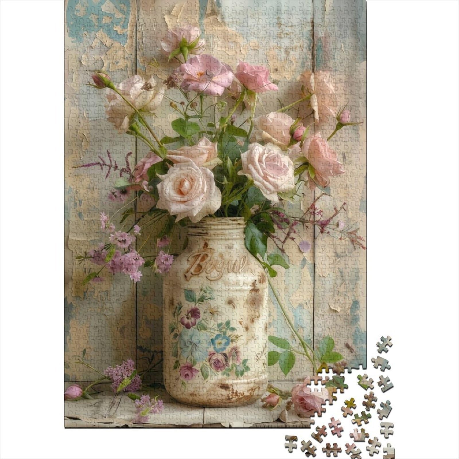 Vintage Flower Vase 1000 Piece Jigsaw Puzzle paperboard for adults realistic style wall art decor stress relief activity