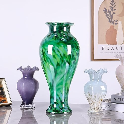 Miniatura 3 de Jarrón de vidrio verde de 20 pulgadas de alto, soplado a mano, florero grande de vidrio para decoración del hogar, bonito y moderno jarrones de