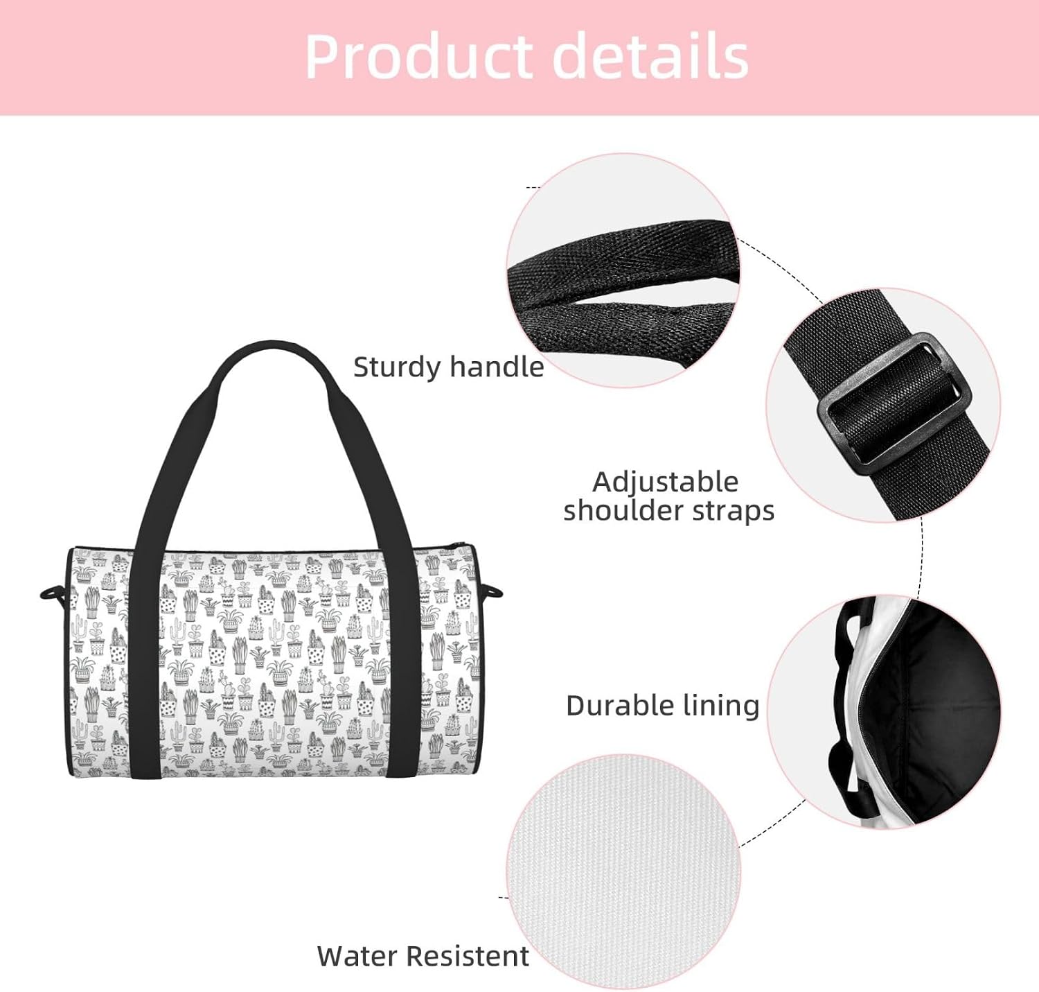 Cactus Plants Print Sports Tote Bag Lightweight Water-Resistant Gym Backpack Travel Supplies