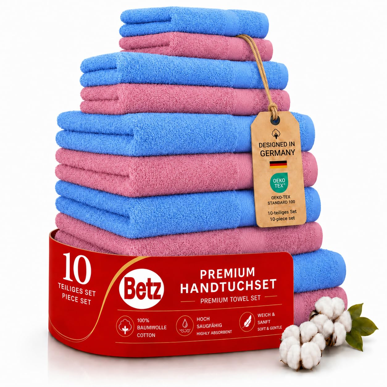 Betz 10-częściowy zestaw ręczników Classic 2 ręczniki do twarzy 30 x 30 cm 2 ręczniki dla gości 30 x 50 cm 4 ręczniki do rąk 50 x 100 cm 2 ręczniki kąpielowe 70 x 140 cm 100% bawełna kolor stary różowy i jasnoniebieski