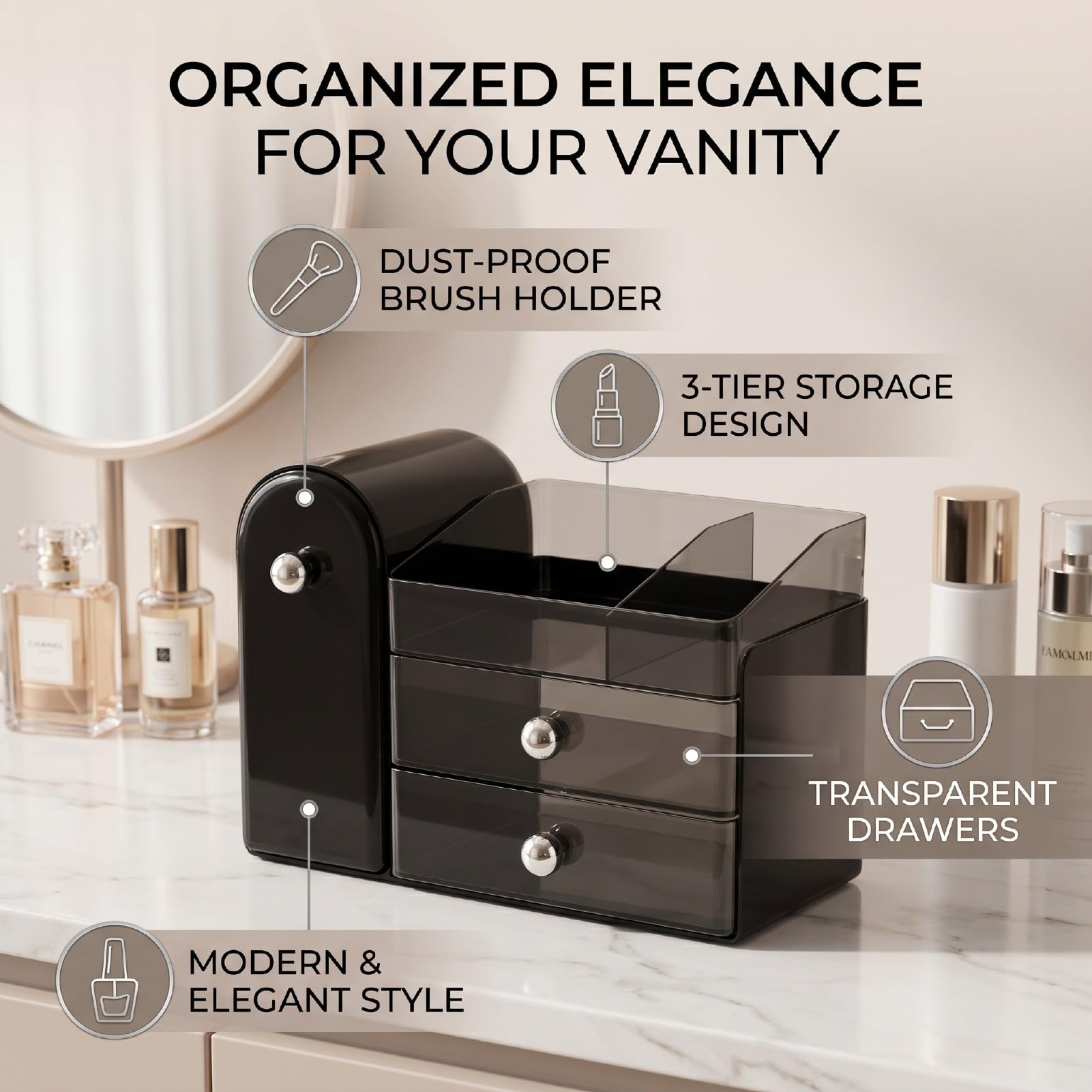 3-poziomowy Organizer na Kosmetyki do Toaletki (BLACK)