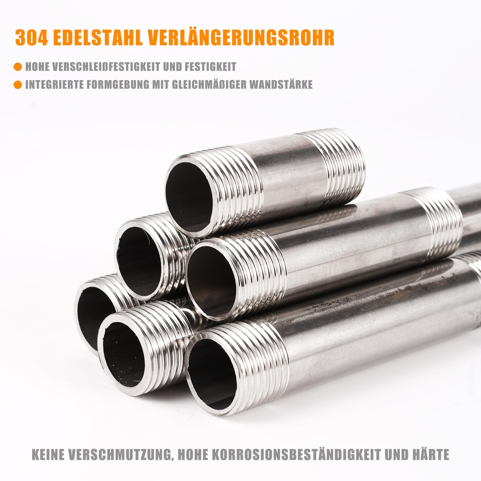 2 szt. rura przyłączeniowa ze stali nierdzewnej 1/2" z gwintem zewnętrznym 5~30 cm długości, opcjonalny przedłużacz drążka prysznicowego, adapter rury wodnej (30 cm x 1/2 cala)