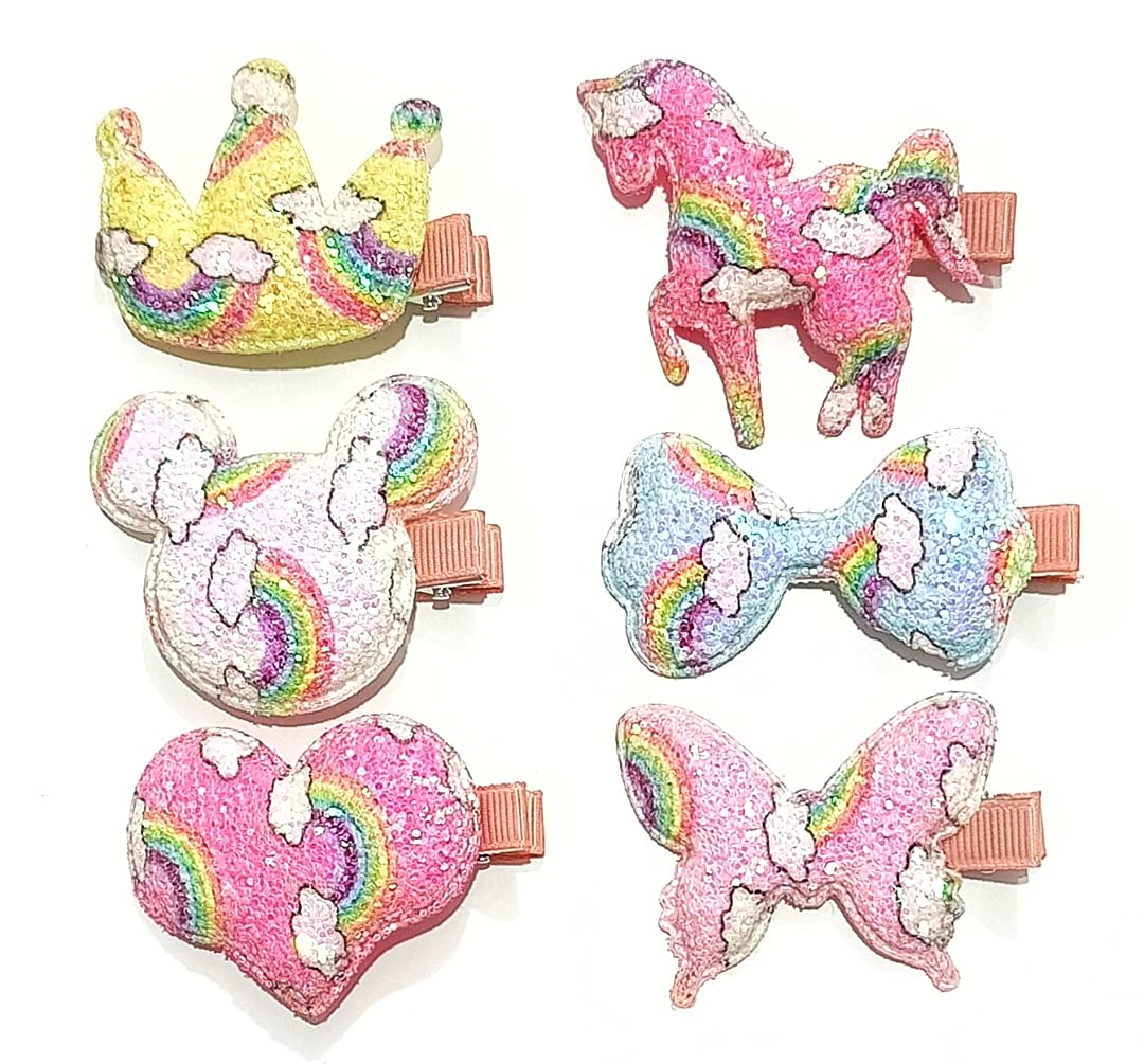 HOMEMATES Rainbow Baby Girls Clip Hair Bow Clips Hair Clip Unicorn Sparkling Sequins Alligator Clip Hair Sequins Bows Hair Clip Girls Headband Princess Hair band Childrens (SET OF 6) (B098MDJ896) Amazon Price History, Amazon Price Tracker