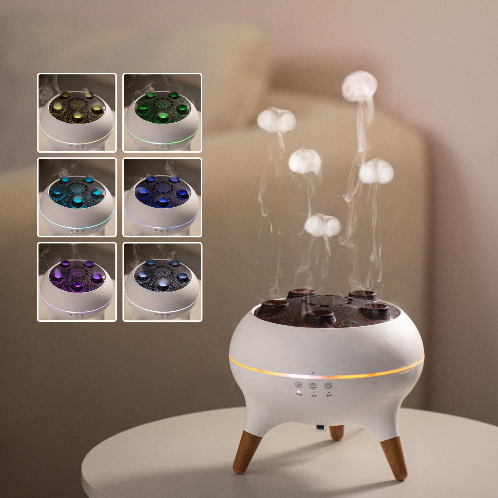 Diffuseur d'arômes de méduses dynamiques équipé d'un éclairage d'ambiance à dégradé de 7 couleurs, télécommande, capteur sonore dynamique et plusieurs humidificateurs à brume, capacité de 250 ml, pour