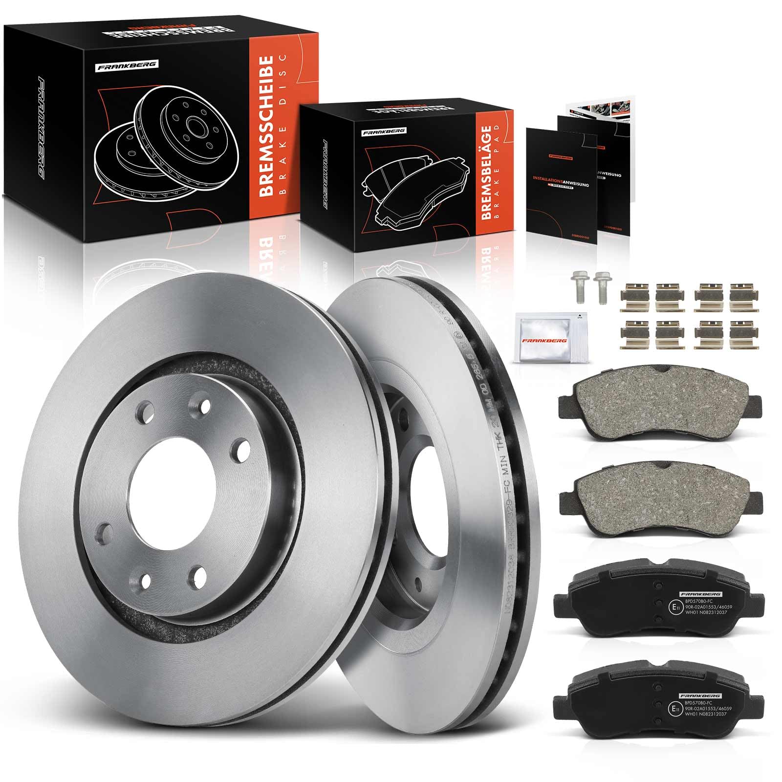 Frankberg 2 discos de freno + 4 pastillas de freno con lubricante de freno eje delantero compatible con Berlingo/Berlingo First MPV GFK GJK MF 1997-2011 C2 JM JG C3 I FC FN Replace # 1611140680