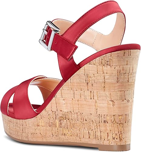 Miniatura 3 de Aachcol Sandalias de cuña de corcho para mujer, puntera redonda abierta, tacón alto, correa al tobillo, zapatos de vestir transparentes, lindos y