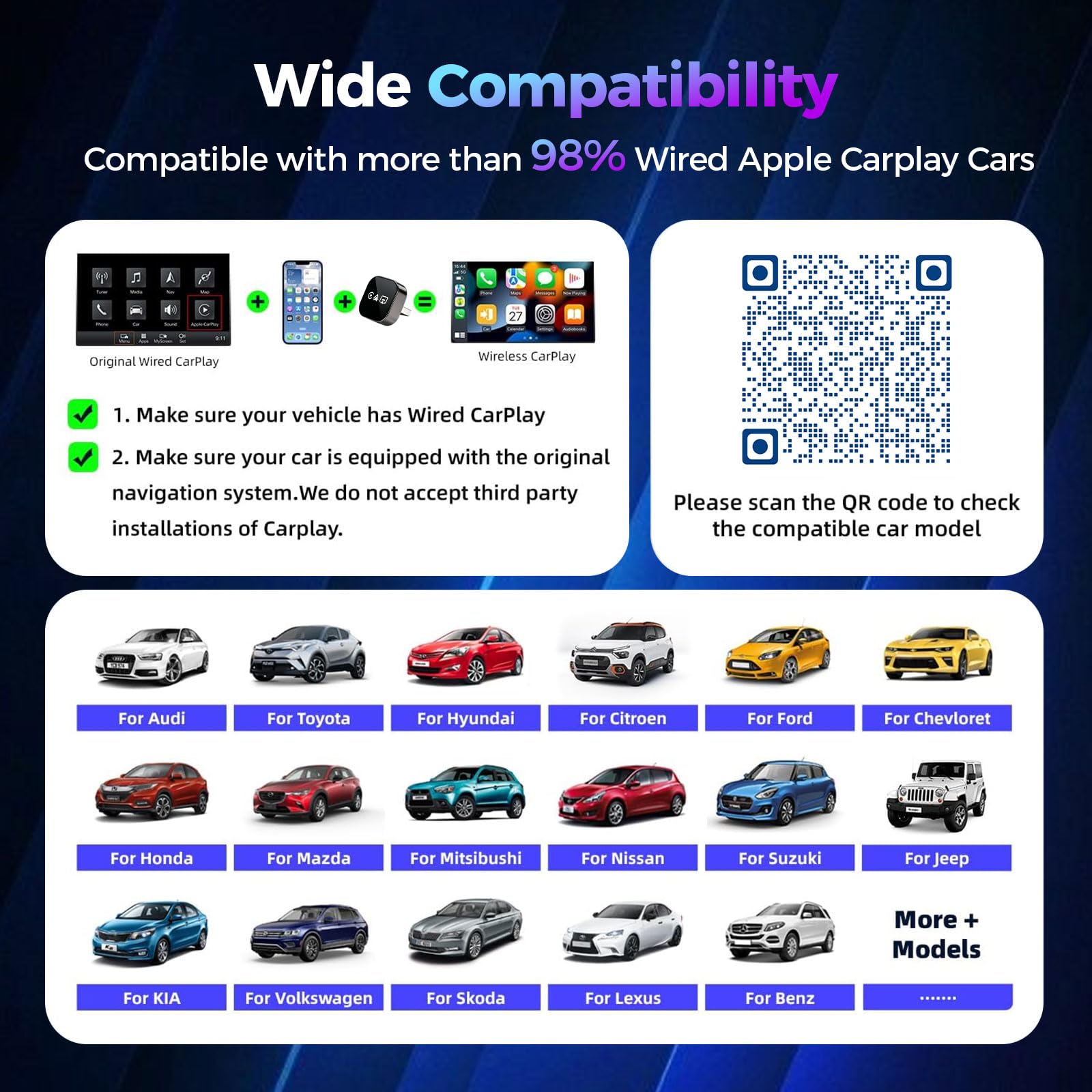 2026 4-in-1 Wireless CarPlay Adapter – Kabelgebunden zu Kabellos für CarPlay & Android Auto, 2.4+5.8GHz Dualband WiFi, mit MirrorLink & AirPlay Spiegelung, kompatibel für iPhone & Android, Schwarzweiß