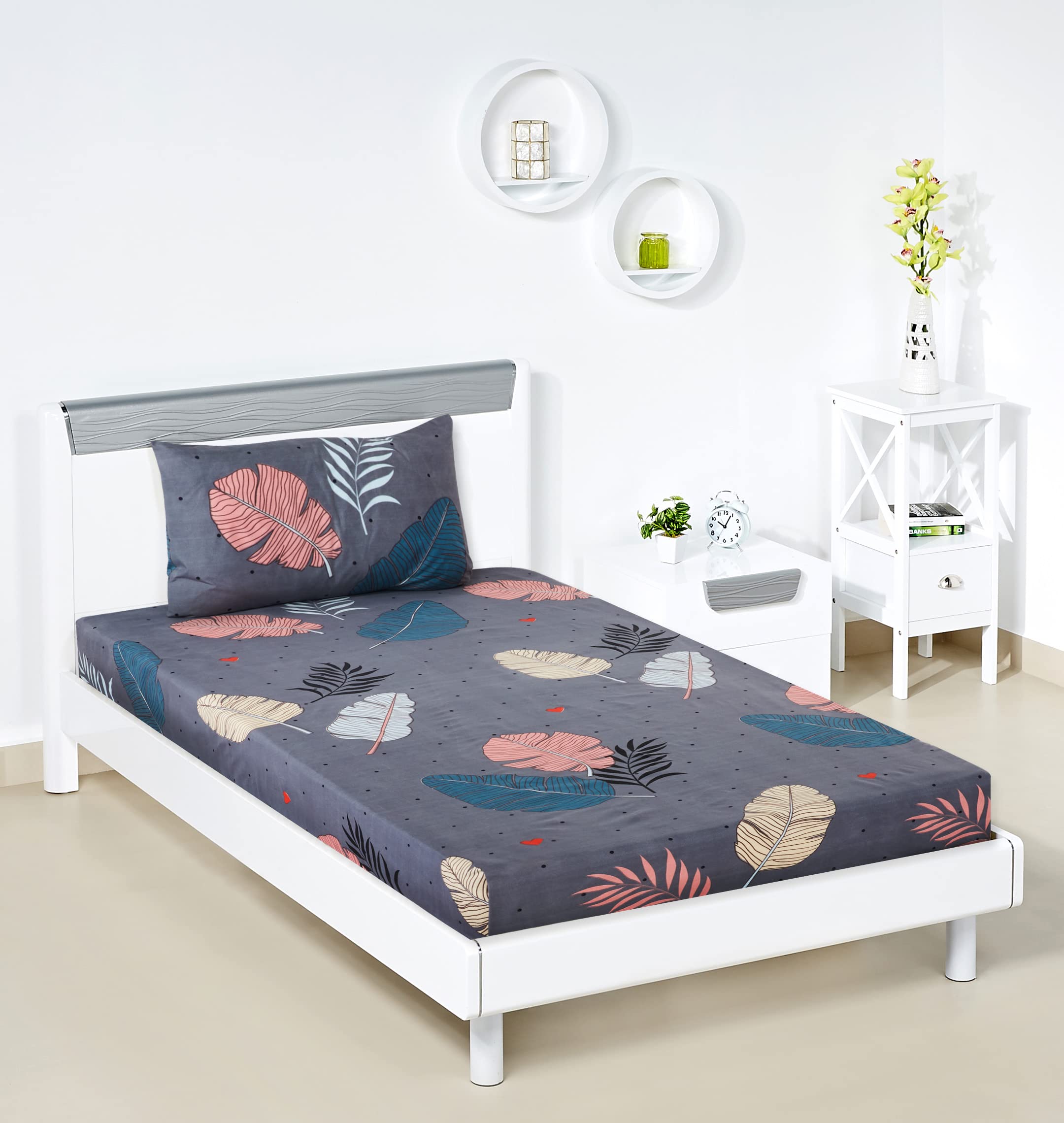 Amazon Brand - Solimo Polyester Grey Valley Single Bedsheet with 1 Pillow Cover,Multicolor,120 GSM,144 TC (B0BSH3PV99) Amazon Price History, Amazon Price Tracker
