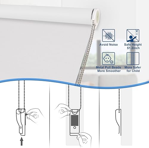 Miniatura 6 de Grandekor Persianas enrollables 100 % opacas, para ventana, con aislamiento térmico, protección UV, impermeable, tela opaca con cadena, 31 x 72