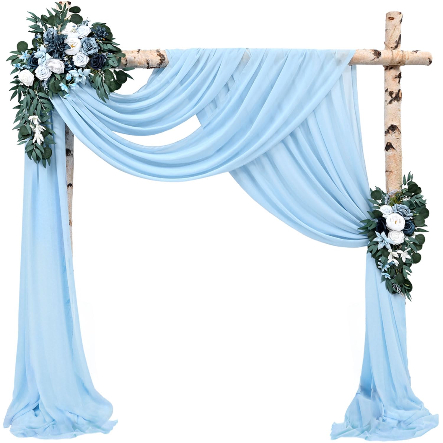 Wedding Arch Drapes Fabric 4 Panels 20Ft Length x 28" Width Baby Blue Arch Draping Chiffon Fabric Sheer Curtains Backdrop for Party Bridal Ceremony